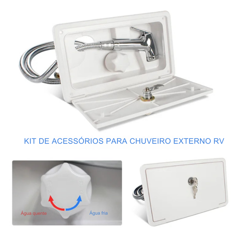 Chuveiro externo 1,5m com porta e chave Motorhome Trailer Camper