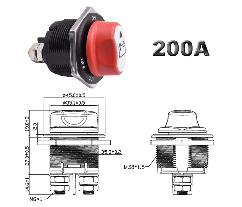 Interruptor de corte de bateria rotativo 12V 24V DC 50A 100A 200A 300A