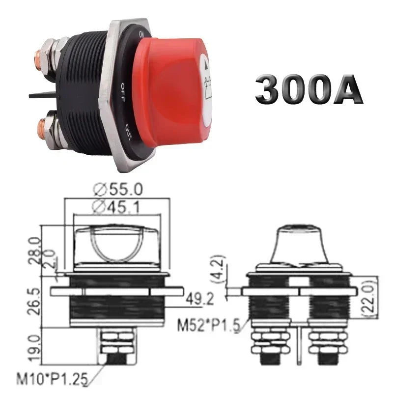 Interruptor de corte de bateria rotativo 12V 24V DC 50A 100A 200A 300A
