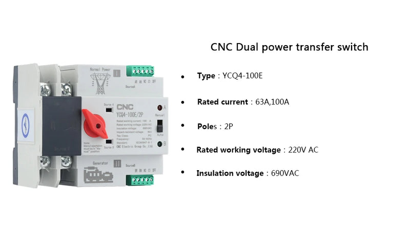 Chave Transferência Automática Mono 2 Polos 220v 63 ou 100a