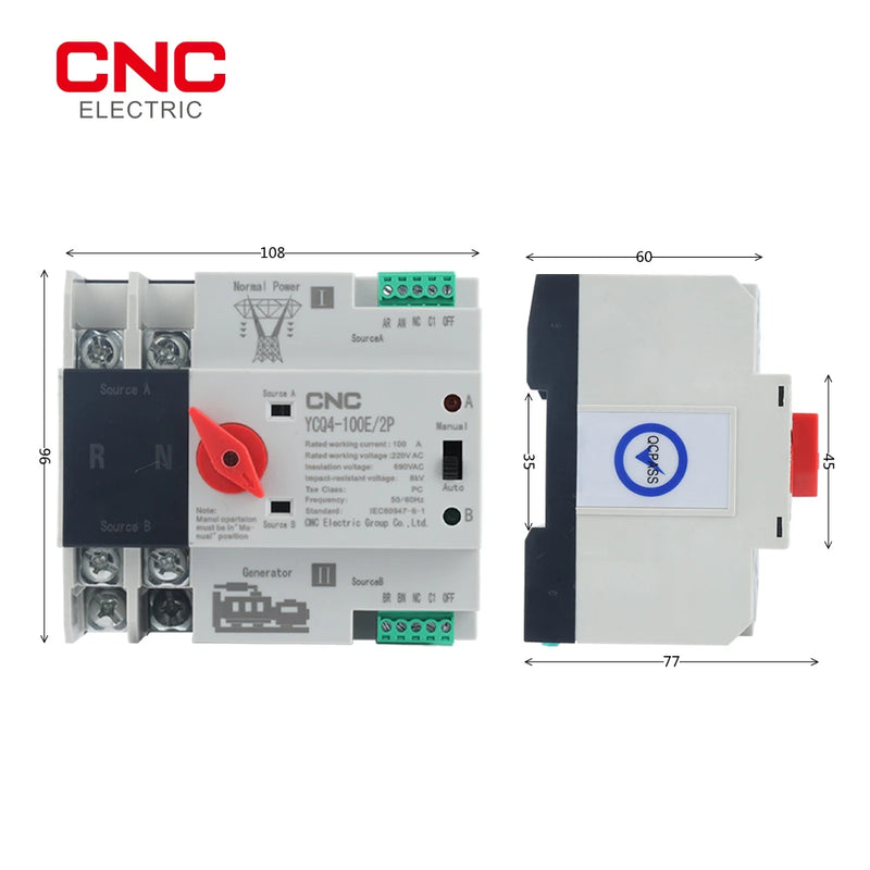 Chave Transferência Automática Mono 2 Polos 220v 63 ou 100a