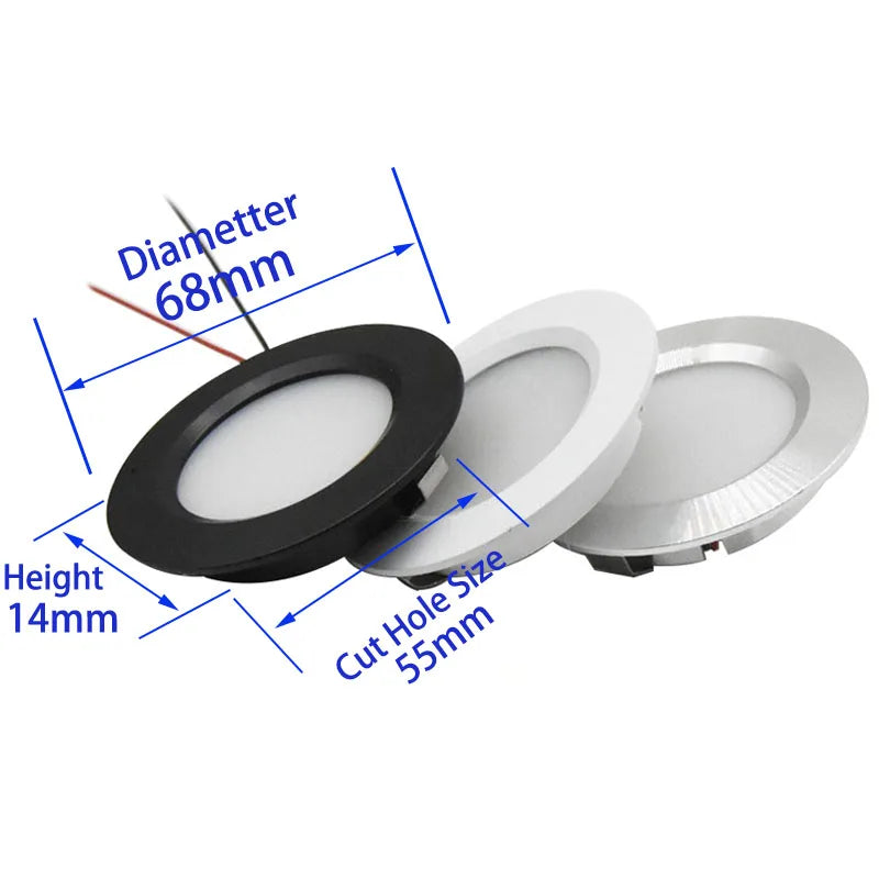 Kit 05 Refletores LED Slim Embutido 68mm - 12V ou 24V / 3W / Design invisível. Impacto Absoluto.